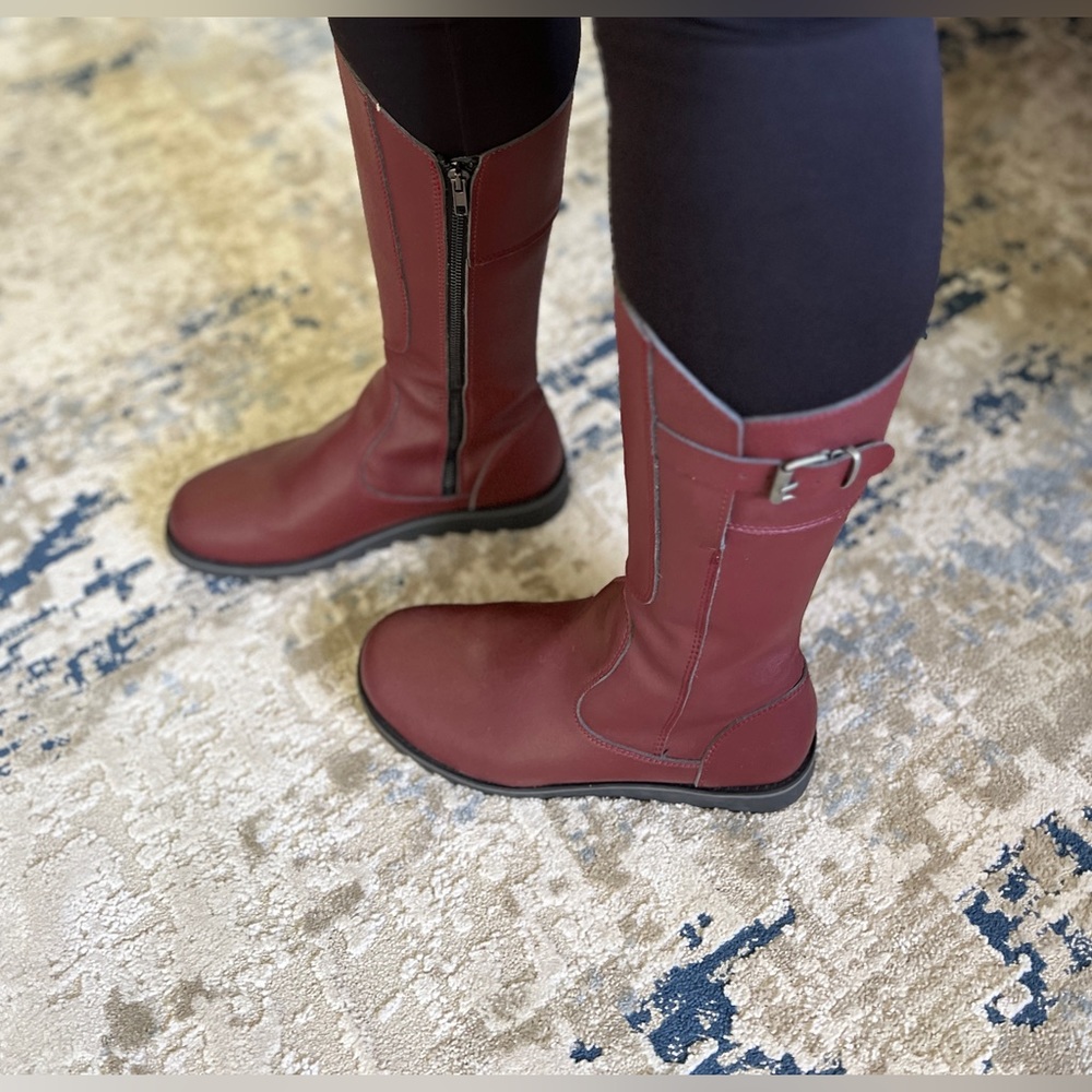 Red Vegan Leather Moto Style Boot